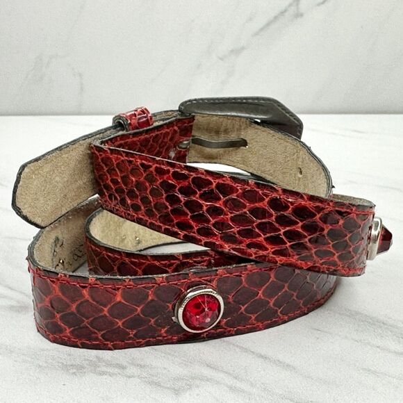 Vintage Damask Accessories NY Red Snake Skin Jeweled Belt Size S - Picture 4 of 10